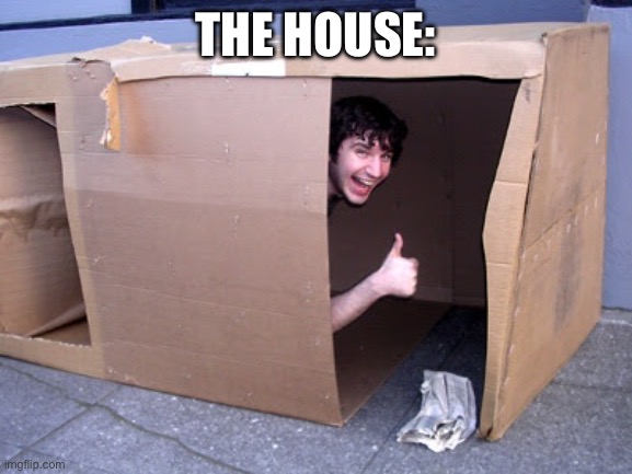 Cardboard Box House | THE HOUSE: | image tagged in cardboard box house | made w/ Imgflip meme maker