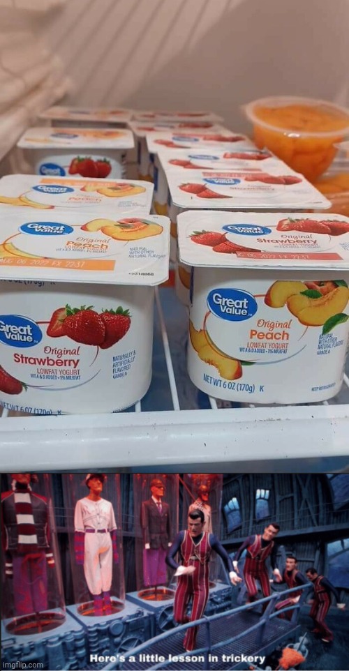 Strawberry, Peach | image tagged in here's a little lesson in trickery subtitles,strawberry,peach,yogurt,you had one job,memes | made w/ Imgflip meme maker