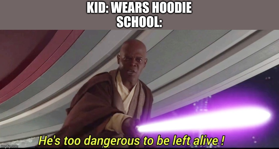 He's too dangerous to be left alive! | KID: WEARS HOODIE
SCHOOL: | image tagged in he's too dangerous to be left alive | made w/ Imgflip meme maker