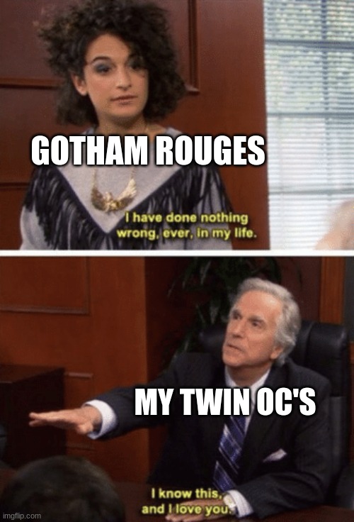 how the gotham rouges will be in my show | GOTHAM ROUGES; MY TWIN OC'S | image tagged in you did nothing wrong | made w/ Imgflip meme maker