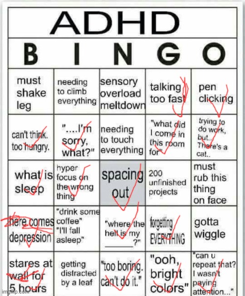 My ADHD Bingo | image tagged in adhd bingo | made w/ Imgflip meme maker