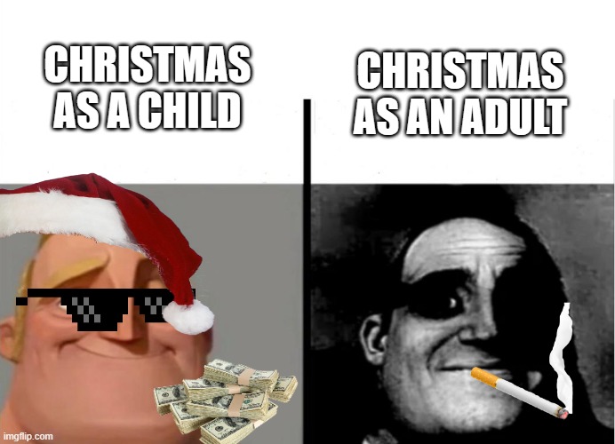 Teacher's Copy | CHRISTMAS AS A CHILD; CHRISTMAS AS AN ADULT | image tagged in teacher's copy | made w/ Imgflip meme maker