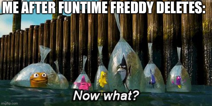 Spent two whole months fighting with this guy | ME AFTER FUNTIME FREDDY DELETES: | image tagged in now what | made w/ Imgflip meme maker