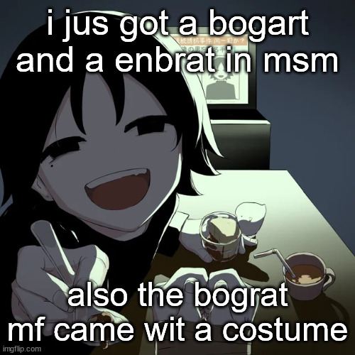 avogado6 | i jus got a bogart and a enbrat in msm; also the bograt mf came wit a costume | image tagged in avogado6 | made w/ Imgflip meme maker