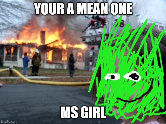 grinch | YOUR A MEAN ONE; MS GIRL | image tagged in memes,disaster girl | made w/ Imgflip meme maker