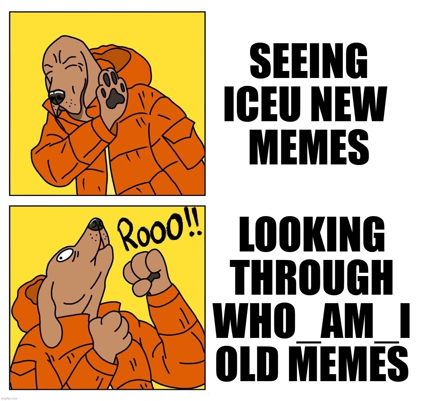 Just joined and he is gone... zad | SEEING ICEU NEW 
MEMES; LOOKING THROUGH WHO_AM_I OLD MEMES | image tagged in drake dog,who_am_i,iceu | made w/ Imgflip meme maker