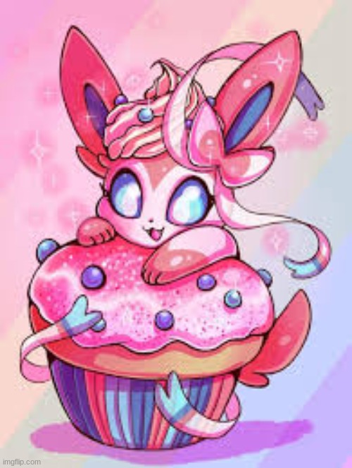 Sylveon with a cupcake | image tagged in sylveon,cupcake,cute | made w/ Imgflip meme maker