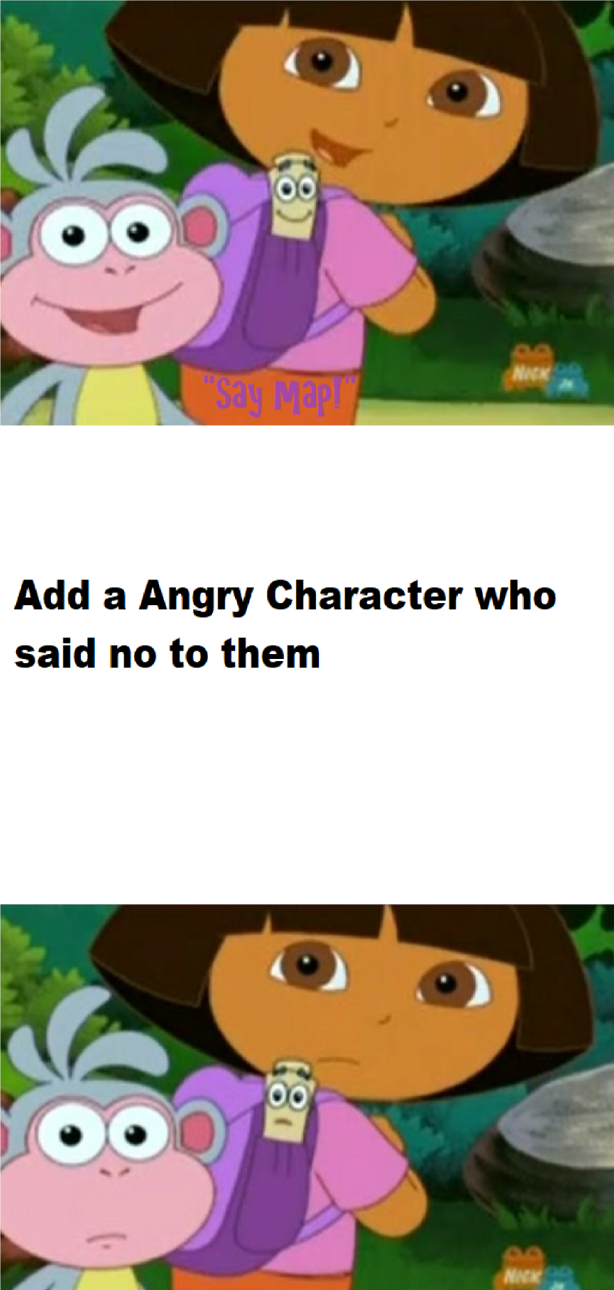 High Quality Who said no to Dora, Boots, and Map Blank Meme Template