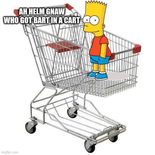 shopping cart | AH HELM GNAW WHO GOT BART IN A CART | image tagged in shopping cart | made w/ Imgflip meme maker