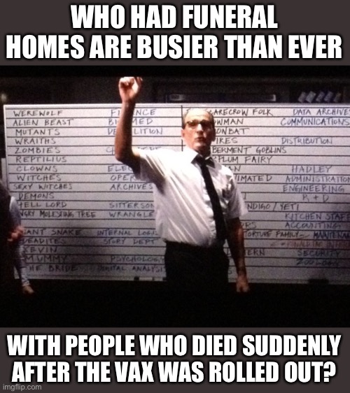 Who had died suddenly as leading headline? | WHO HAD FUNERAL HOMES ARE BUSIER THAN EVER; WITH PEOPLE WHO DIED SUDDENLY AFTER THE VAX WAS ROLLED OUT? | image tagged in who had x for y,died suddenly,myocarditis,blood clots | made w/ Imgflip meme maker