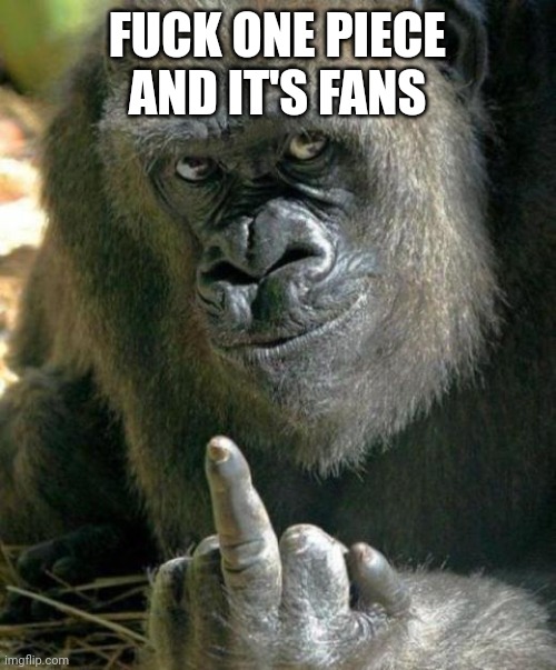 gorilla middle finger | FUCK ONE PIECE AND IT'S FANS | image tagged in gorilla middle finger | made w/ Imgflip meme maker