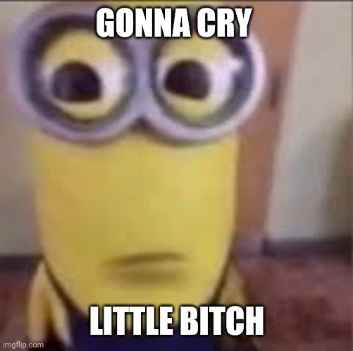 GOOFY AHH MINION | GONNA CRY LITTLE BITCH | image tagged in goofy ahh minion | made w/ Imgflip meme maker