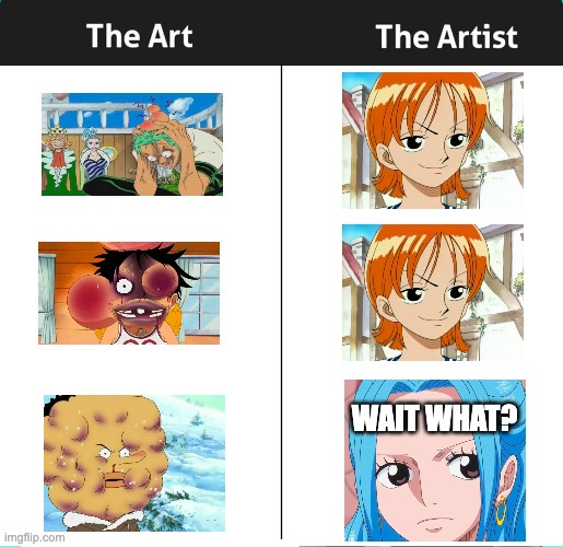 girls on luffy's ship are overpowered | WAIT WHAT? | image tagged in art and the artist | made w/ Imgflip meme maker