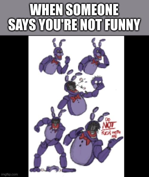 withered bonnie is a freaking gigachad | WHEN SOMEONE SAYS YOU'RE NOT FUNNY | image tagged in do not f ck around with bonnie | made w/ Imgflip meme maker