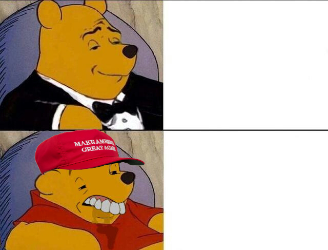 Fancy Pooh vs. MAGA pooh Blank Meme Template