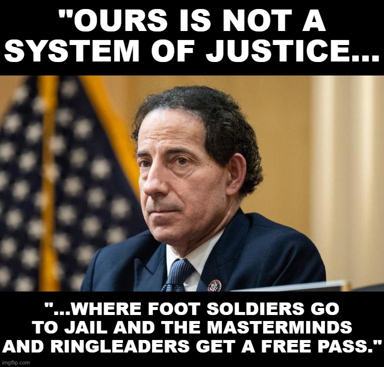 Plain logic from Rep. Jamie Raskin (D-MD). | "OURS IS NOT A SYSTEM OF JUSTICE... "...WHERE FOOT SOLDIERS GO TO JAIL AND THE MASTERMINDS AND RINGLEADERS GET A FREE PASS." | image tagged in rep jamie raskin at jan 6 committee,jan 6,congress,traitors,treason,trump is an asshole | made w/ Imgflip meme maker