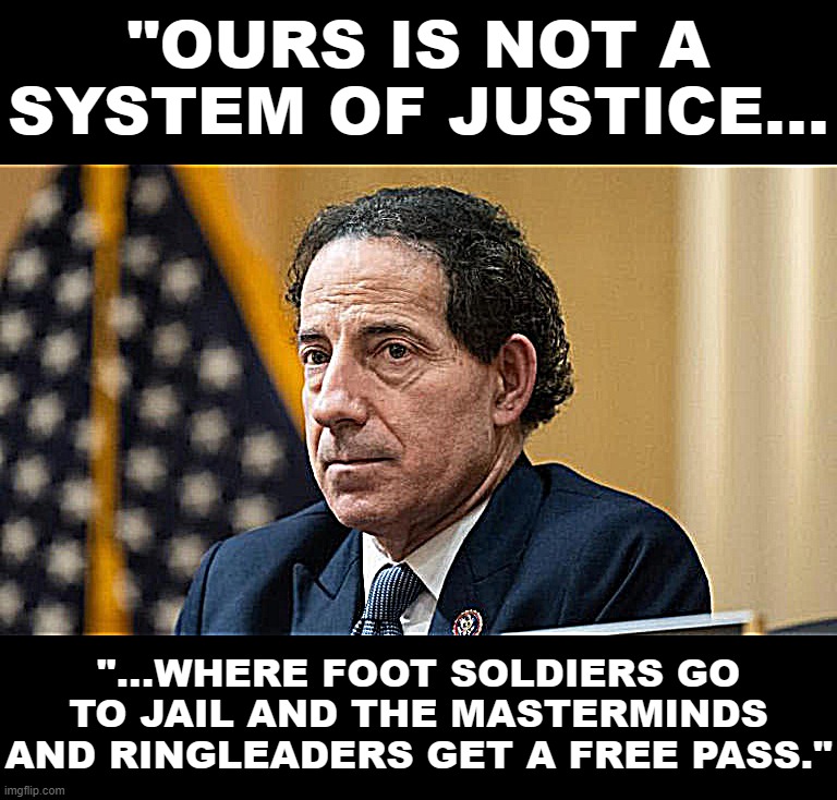 Plain logic from Rep. Jamie Raskin (D-MD). | "OURS IS NOT A SYSTEM OF JUSTICE... "...WHERE FOOT SOLDIERS GO TO JAIL AND THE MASTERMINDS AND RINGLEADERS GET A FREE PASS." | image tagged in rep jamie raskin at jan 6 committee | made w/ Imgflip meme maker