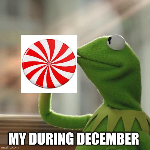 Drinking a peppermint tea | MY DURING DECEMBER | image tagged in memes,but that's none of my business,kermit the frog | made w/ Imgflip meme maker