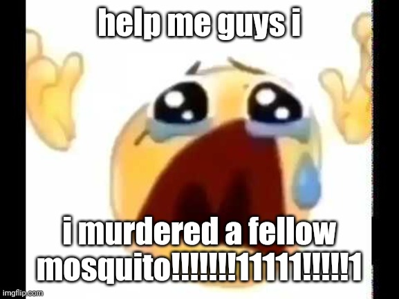 cursed crying emoji | help me guys i; i murdered a fellow mosquito!!!!!!!11111!!!!!1 | image tagged in cursed crying emoji | made w/ Imgflip meme maker