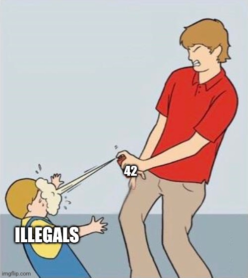 Spray kid | 42; ILLEGALS | image tagged in spray kid | made w/ Imgflip meme maker