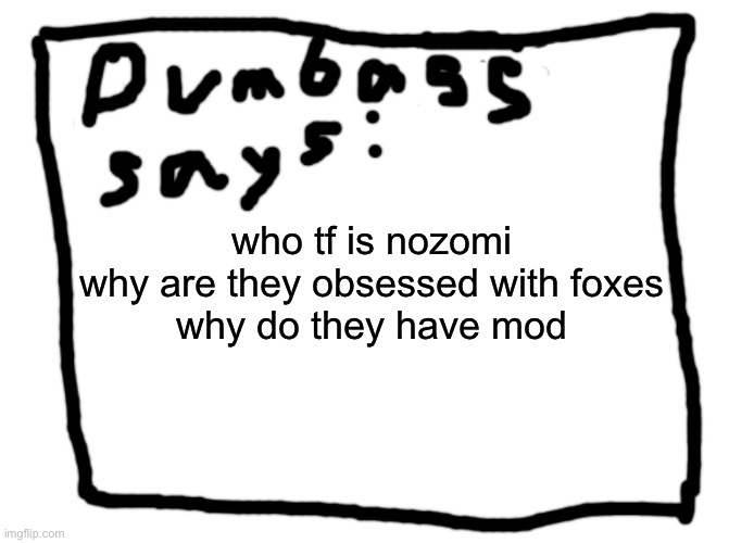 idk | who tf is nozomi
why are they obsessed with foxes
why do they have mod | image tagged in idk | made w/ Imgflip meme maker