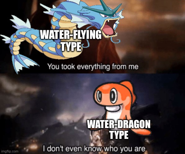 Scroll past if you don’t know | WATER-FLYING TYPE; WATER-DRAGON TYPE | image tagged in pokemon,new,you took everything from me - i don't even know who you are,pokemon logic | made w/ Imgflip meme maker