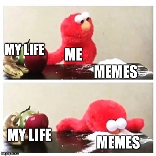 elmo cocaine | MY LIFE; ME; MEMES; MY LIFE; MEMES | image tagged in elmo cocaine | made w/ Imgflip meme maker