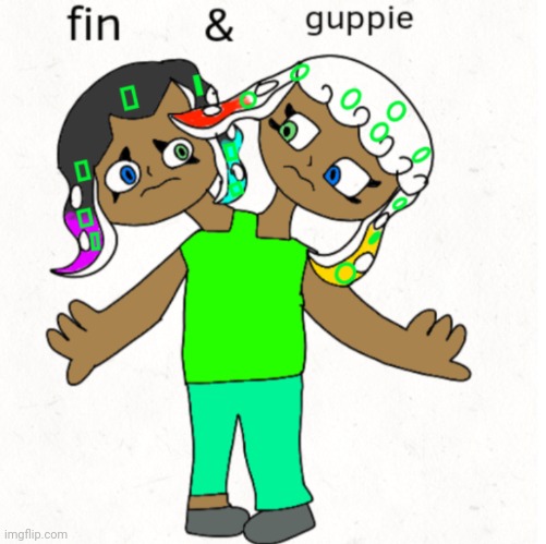 The two headed octoling (s?) Fin and guppie | image tagged in splatoon,octoling | made w/ Imgflip meme maker