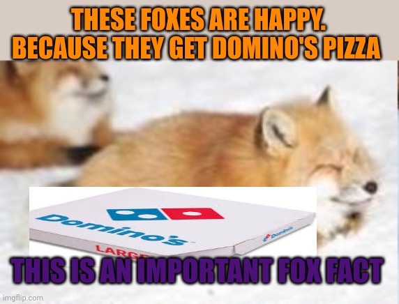 Important fox trends | THESE FOXES ARE HAPPY. BECAUSE THEY GET DOMINO'S PIZZA; THIS IS AN IMPORTANT FOX FACT | image tagged in important,fox,trends | made w/ Imgflip meme maker