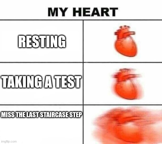 My Heart Agrees | RESTING; TAKING A TEST; MISS THE LAST STAIRCASE STEP | image tagged in my heart blank | made w/ Imgflip meme maker