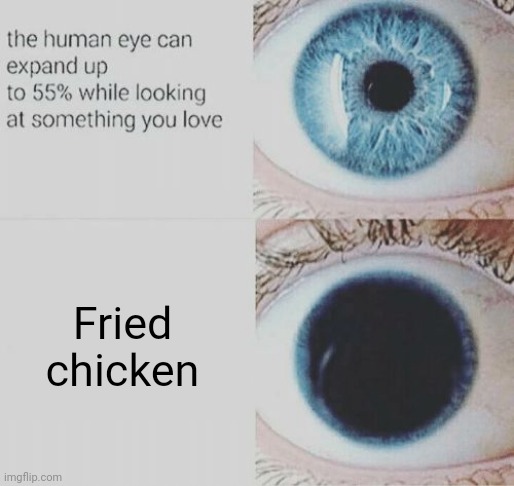 Fried chicken | Fried chicken | image tagged in eye pupil expand,fried chicken,funny,memes,blank white template,finally some good food | made w/ Imgflip meme maker