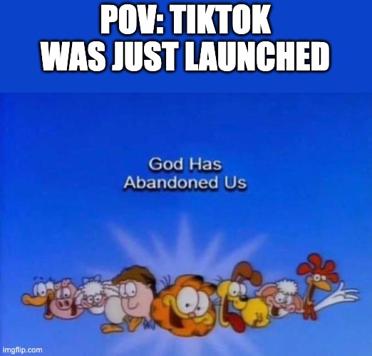 Garfield God has abandoned us | POV: TIKTOK WAS JUST LAUNCHED | image tagged in garfield god has abandoned us | made w/ Imgflip meme maker