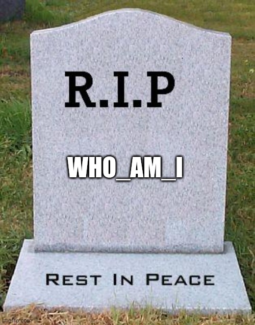 Rip | WHO_AM_I | image tagged in rip headstone,who_am_i | made w/ Imgflip meme maker