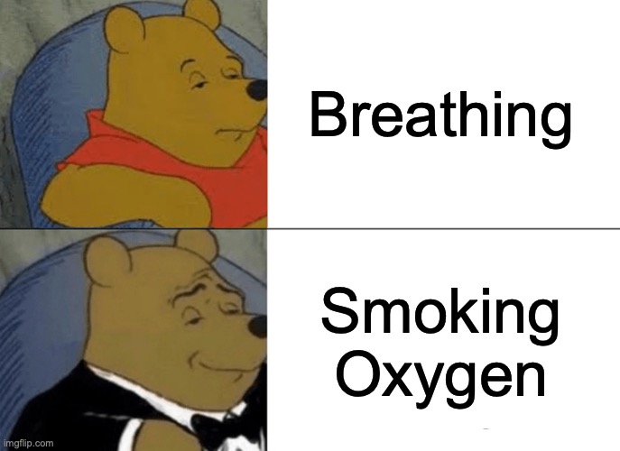 Breathing; Smoking Oxygen | Breathing; Smoking Oxygen | image tagged in memes,tuxedo winnie the pooh,breathing,smoking,oxygen,smoking oxygen | made w/ Imgflip meme maker