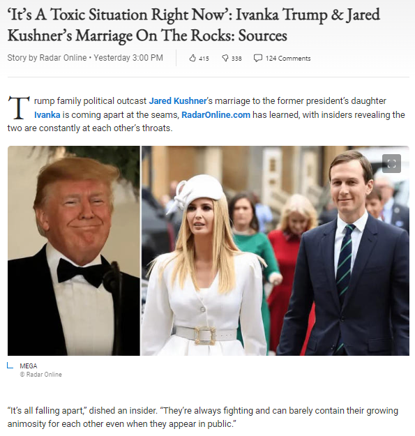 Ivanka Trump and Jared Kushner marriage on the rocks Blank Meme Template