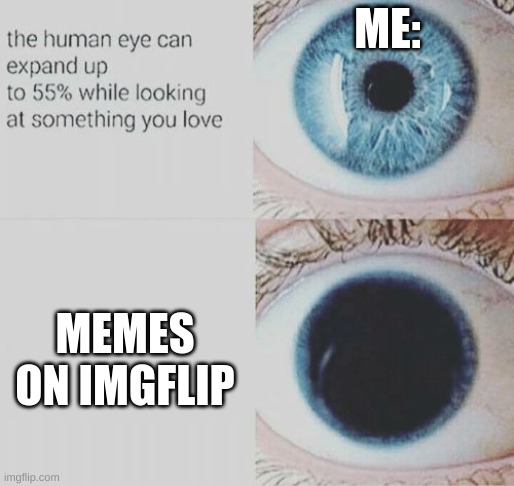:D memes | ME:; MEMES ON IMGFLIP | image tagged in eye pupil expand,memes | made w/ Imgflip meme maker