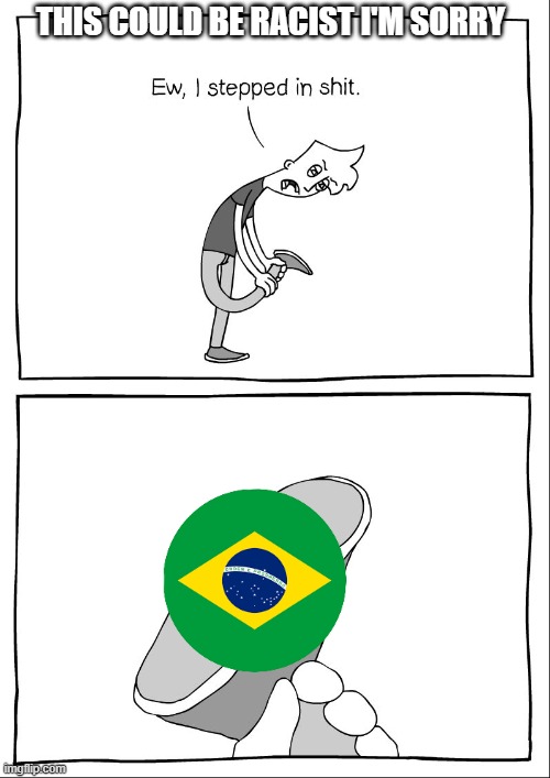 brazil = shit (racist) | THIS COULD BE RACIST I'M SORRY | image tagged in ew i stepped in shit,you're going to brazil,shit | made w/ Imgflip meme maker