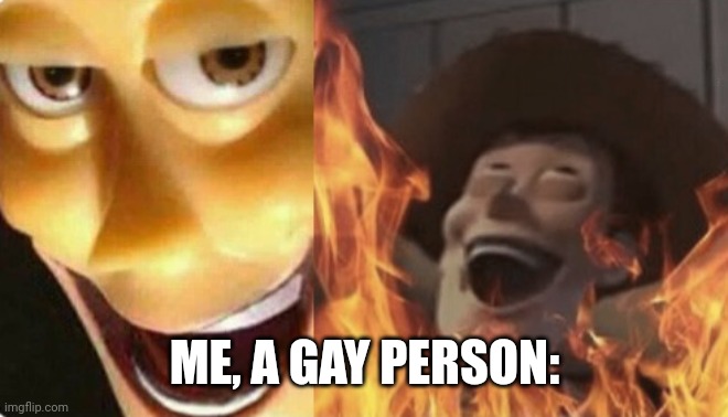 Satanic woody (no spacing) | ME, A GAY PERSON: | image tagged in satanic woody no spacing | made w/ Imgflip meme maker