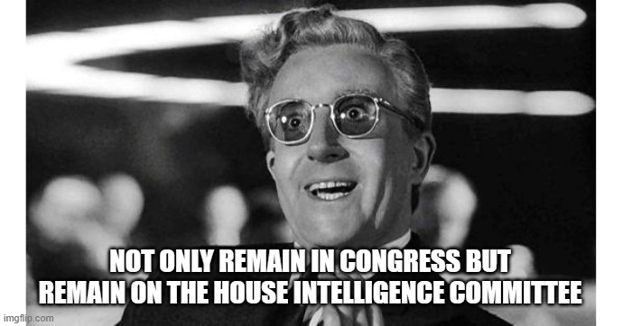 Doctor Strangelove | NOT ONLY REMAIN IN CONGRESS BUT REMAIN ON THE HOUSE INTELLIGENCE COMMITTEE | image tagged in doctor strangelove | made w/ Imgflip meme maker
