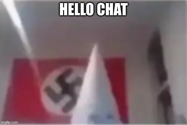bros gonna whip a black person | HELLO CHAT | image tagged in bros gonna whip a black person | made w/ Imgflip meme maker