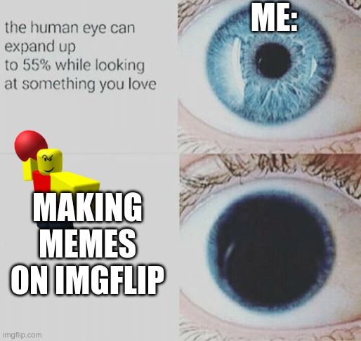 I like meme. | ME:; MAKING MEMES ON IMGFLIP | image tagged in eye pupil expand,roblox | made w/ Imgflip meme maker