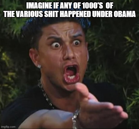 DJ Pauly D Meme | IMAGINE IF ANY OF 1000'S  OF THE VARIOUS SHIT HAPPENED UNDER OBAMA | image tagged in memes,dj pauly d | made w/ Imgflip meme maker
