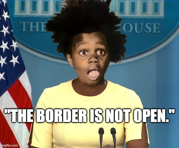 Otay! | "THE BORDER IS NOT OPEN." | image tagged in karine jean-pierre,border crisis,biden administration,buckwheat,funny memes | made w/ Imgflip meme maker