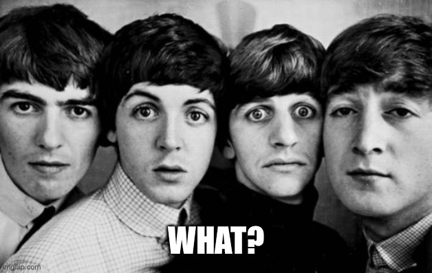 THE BEATLES IN SHOCK | WHAT? | image tagged in the beatles in shock | made w/ Imgflip meme maker