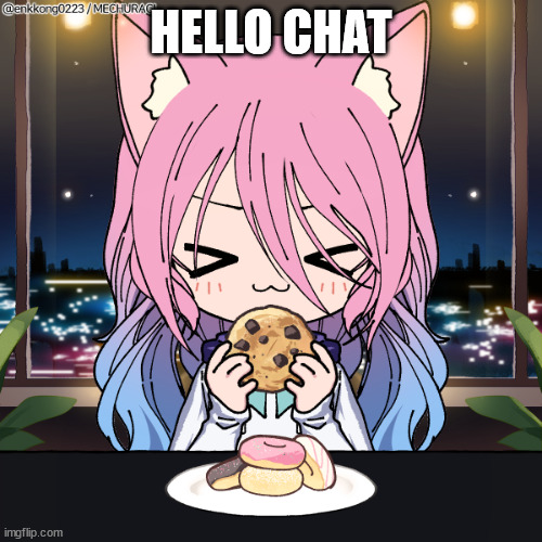 sylceon eating | HELLO CHAT | image tagged in sylceon eating | made w/ Imgflip meme maker