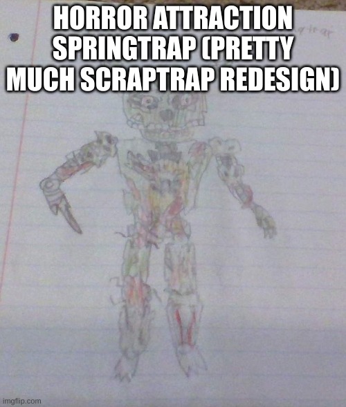 HORROR ATTRACTION SPRINGTRAP (PRETTY MUCH SCRAPTRAP REDESIGN) | image tagged in fnaf,springtrap | made w/ Imgflip meme maker