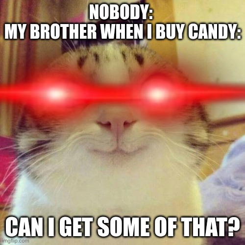 NOBODY: 
MY BROTHER WHEN I BUY CANDY:; CAN I GET SOME OF THAT? | made w/ Imgflip meme maker