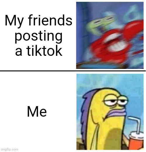 True tho | My friends posting a tiktok; Me | image tagged in excited vs bored | made w/ Imgflip meme maker