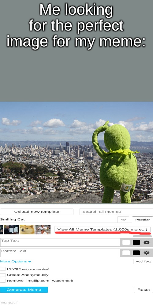 Kermit Searching | Me looking for the perfect image for my meme: | image tagged in kermit searching | made w/ Imgflip meme maker