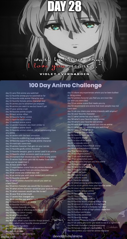 day 28 | DAY 28 | image tagged in 100 day anime challenge,anime | made w/ Imgflip meme maker